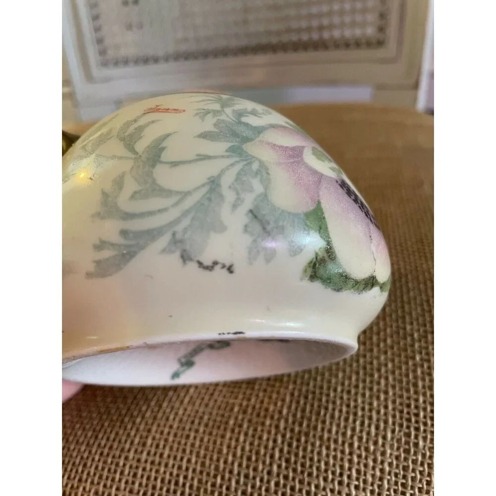 D & E.G. Royal Austria Handpainted Artist Signed Purple Floral Creamer & Sugar